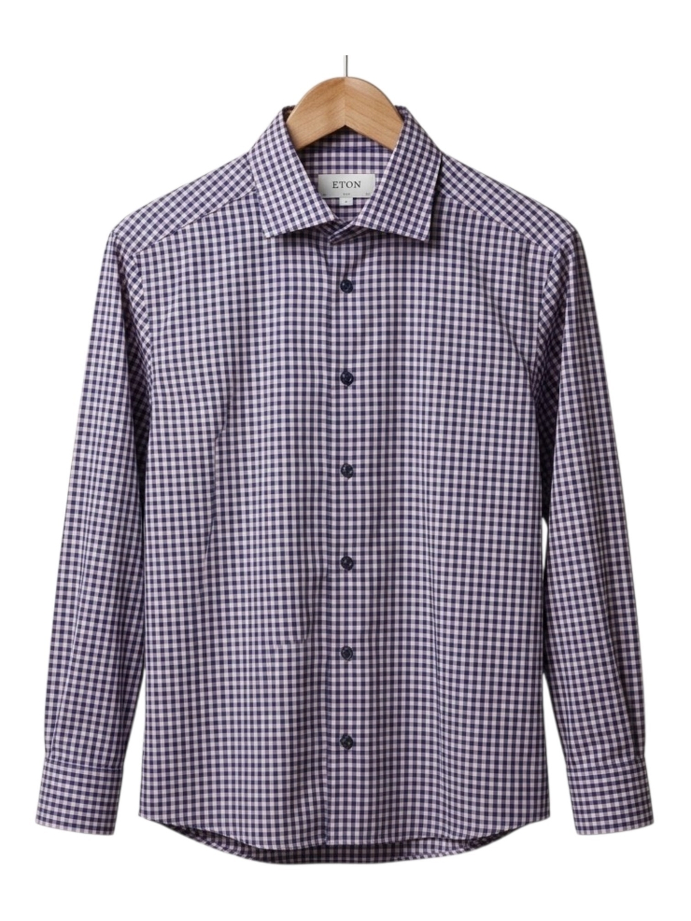 15.5 Eton Slim York 100% Cotton Pink & Blue Gingham Dress Shirt